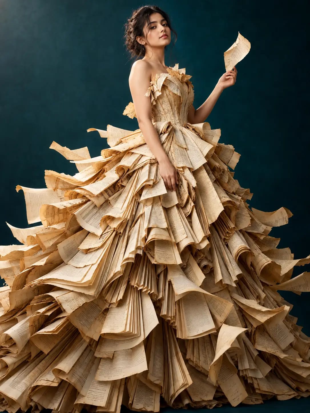 Living Paper Gown Portrait | Surreal Book Page Fashion