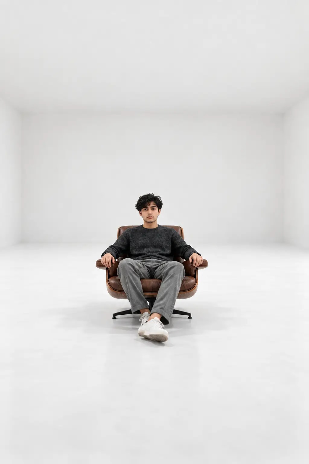 Infinite White Room Single Chair | Conceptual Isolation Portrait