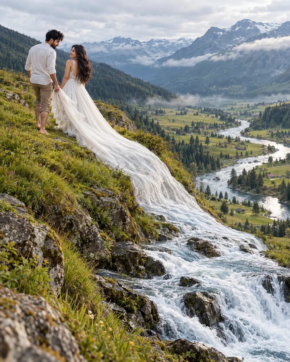 Gown Train Becomes a River | Surreal Couple Portrait sample output