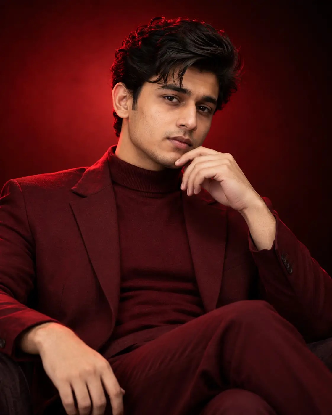 Deep Crimson Gradient Studio Portrait | Premium Luxury Editorial Photo sample output