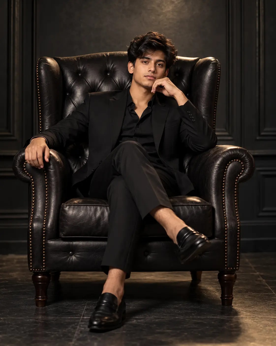 High-Back Armchair Studio Portrait | Premium Editorial Seated Photo