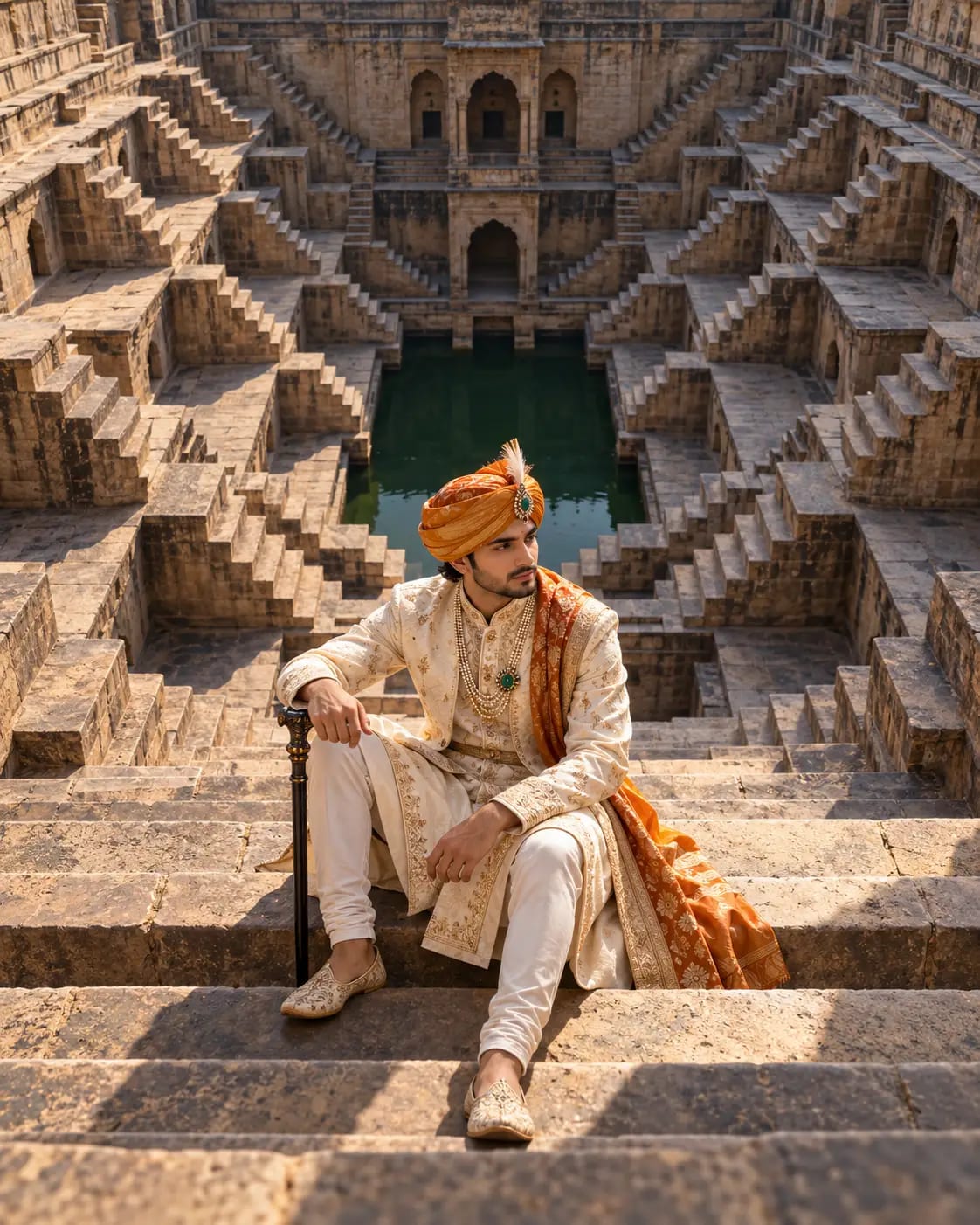 Maharaja Stepwell Portrait | Royal Safa Heritage Ultra HD AI Prompt