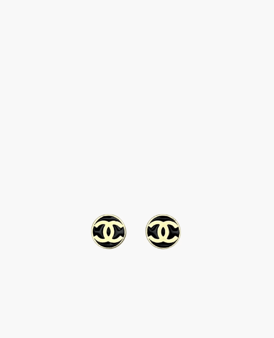 Boucles d'oreilles Chanel CC noires et champagne