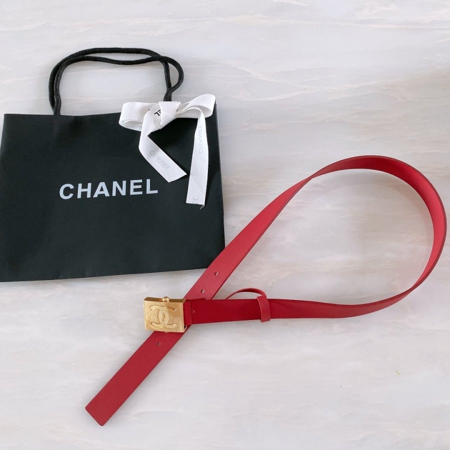 Ceinture Chanel rouge, boucle ruban, 30 mm