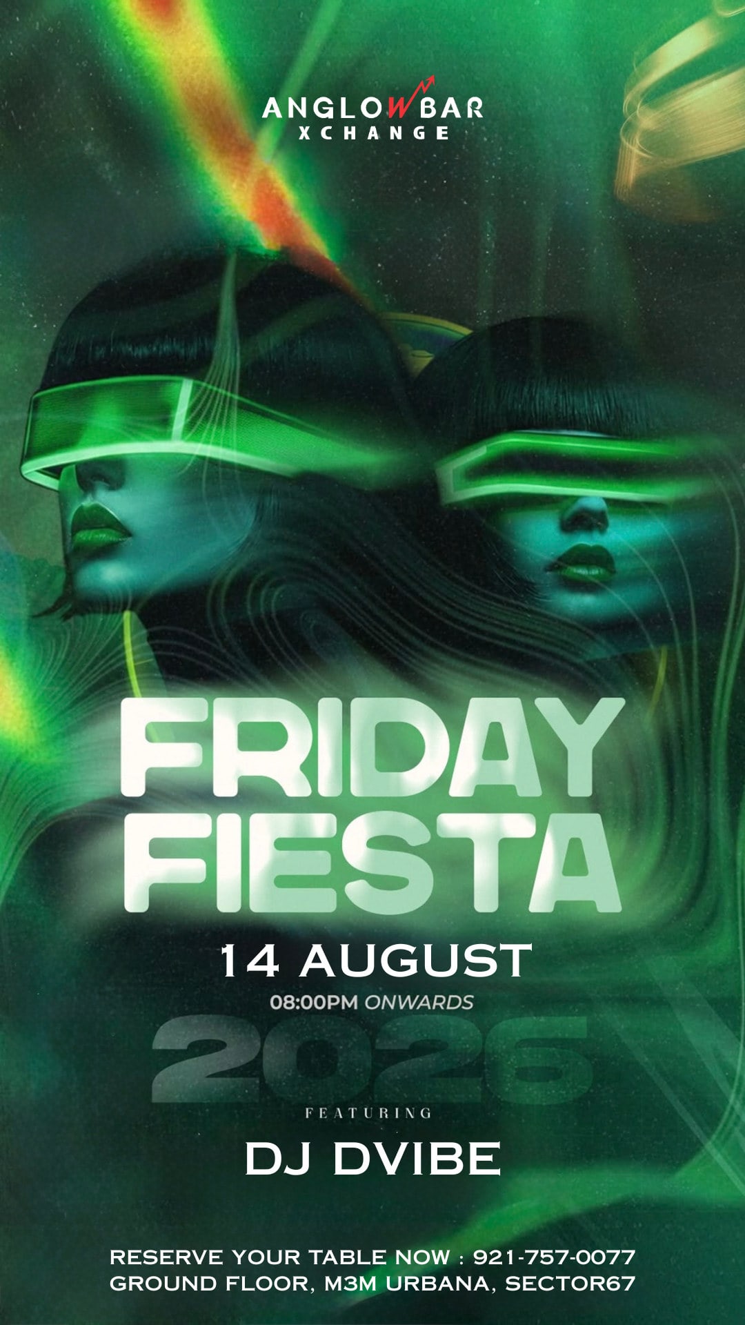 Neon green poster for a Friday party night