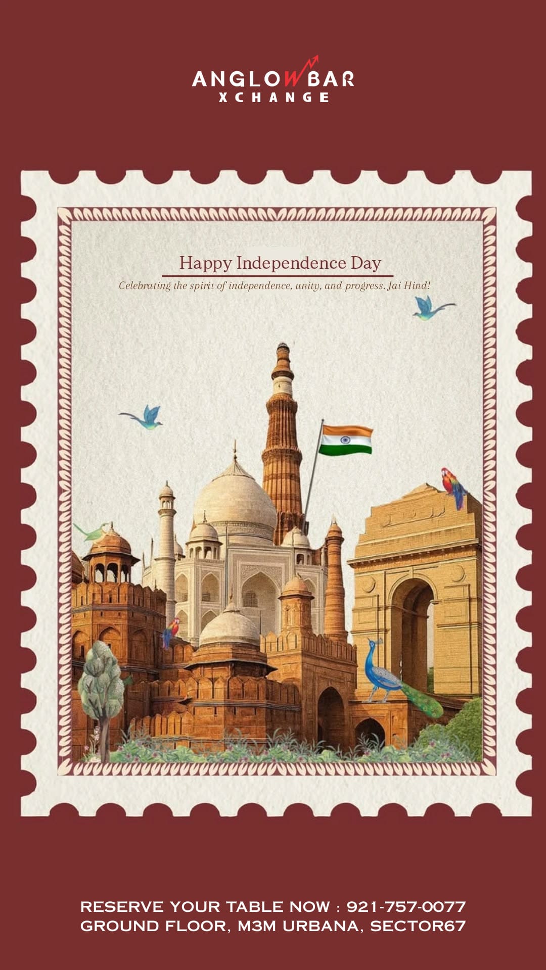 Independence Day post designed as a postage stamp