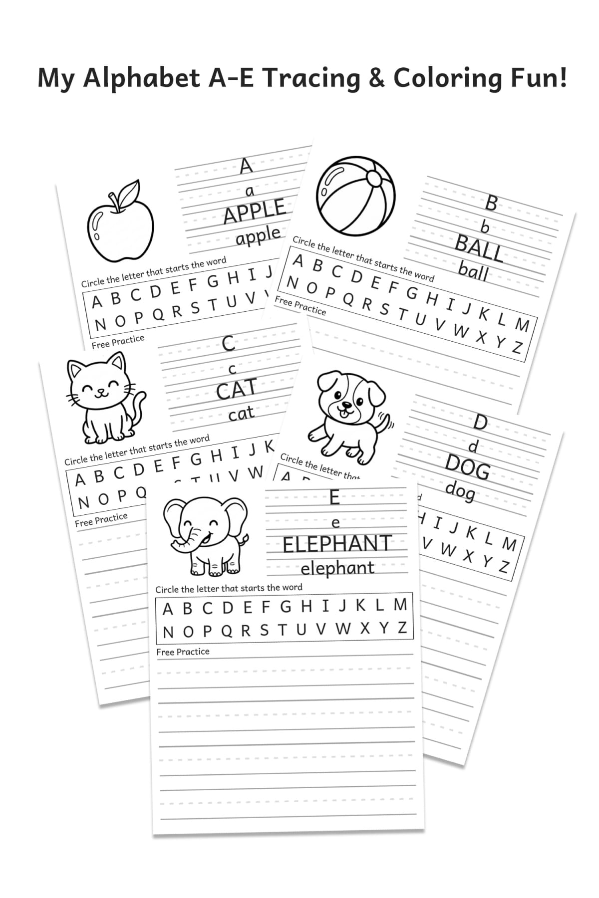 Alphabet Tracing Worksheets: Early Literacy Practice for A-E