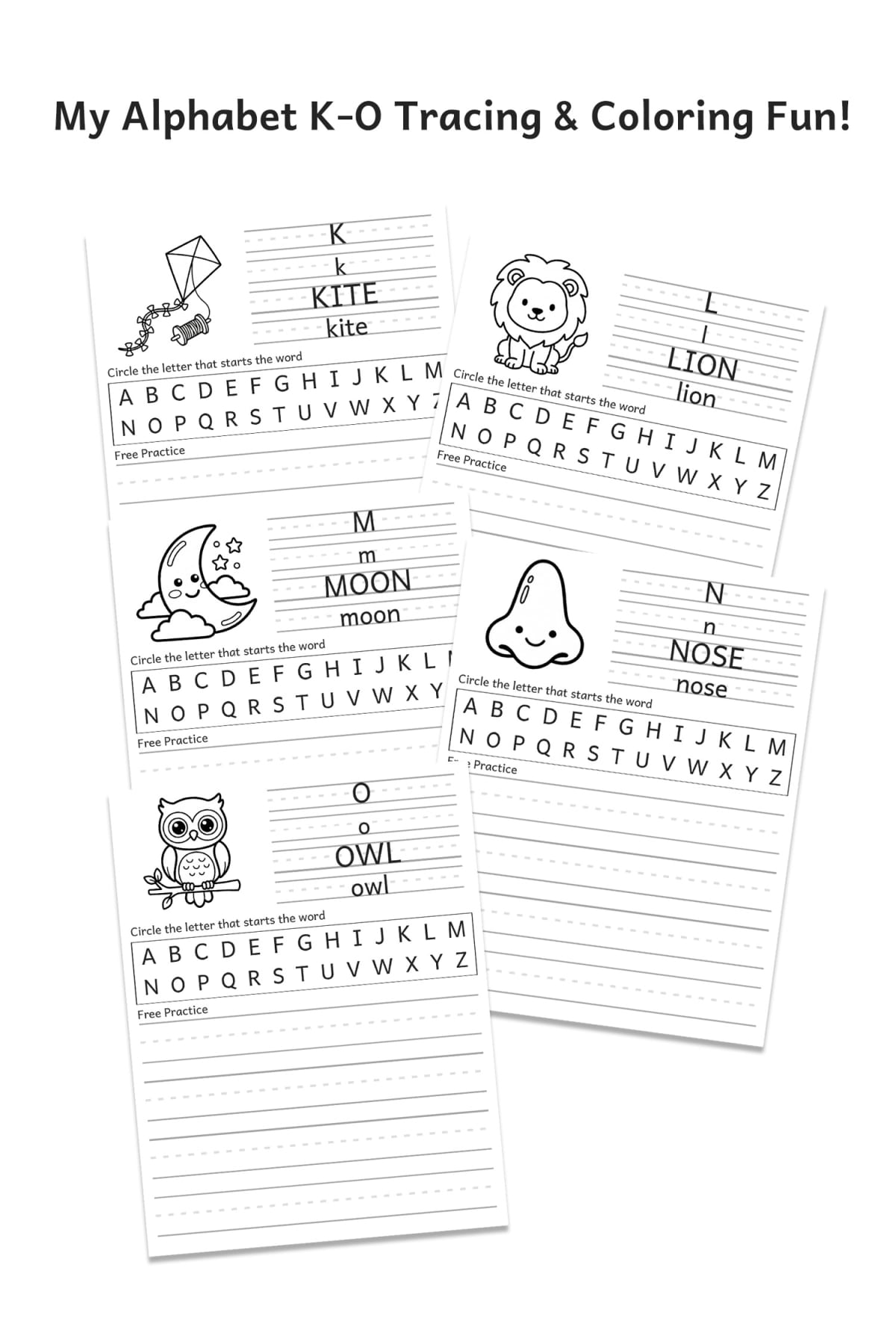 Alphabet Tracing Worksheets: K-O Practice Pages