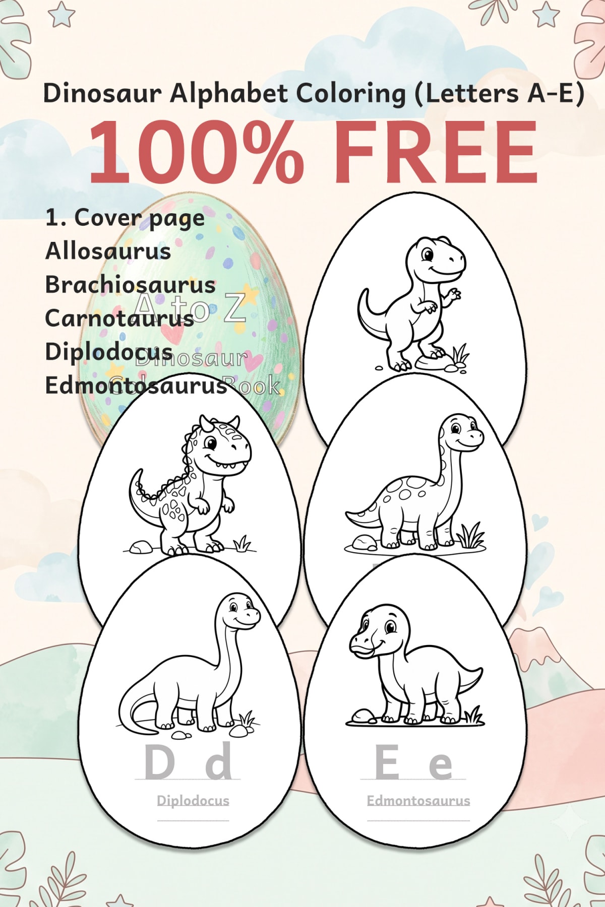 Free Dinosaur Coloring Pages: Alphabet PDF Printable