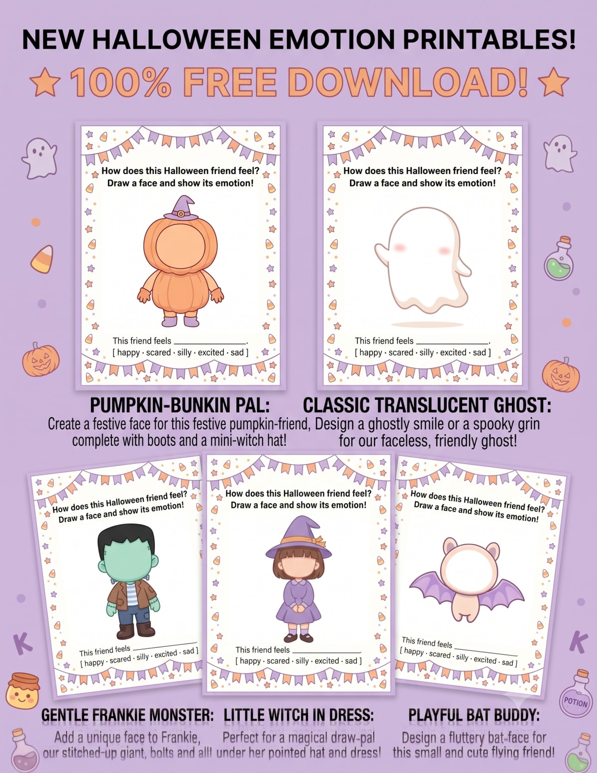 Free Halloween Emotion Worksheets for Kids (PDF)