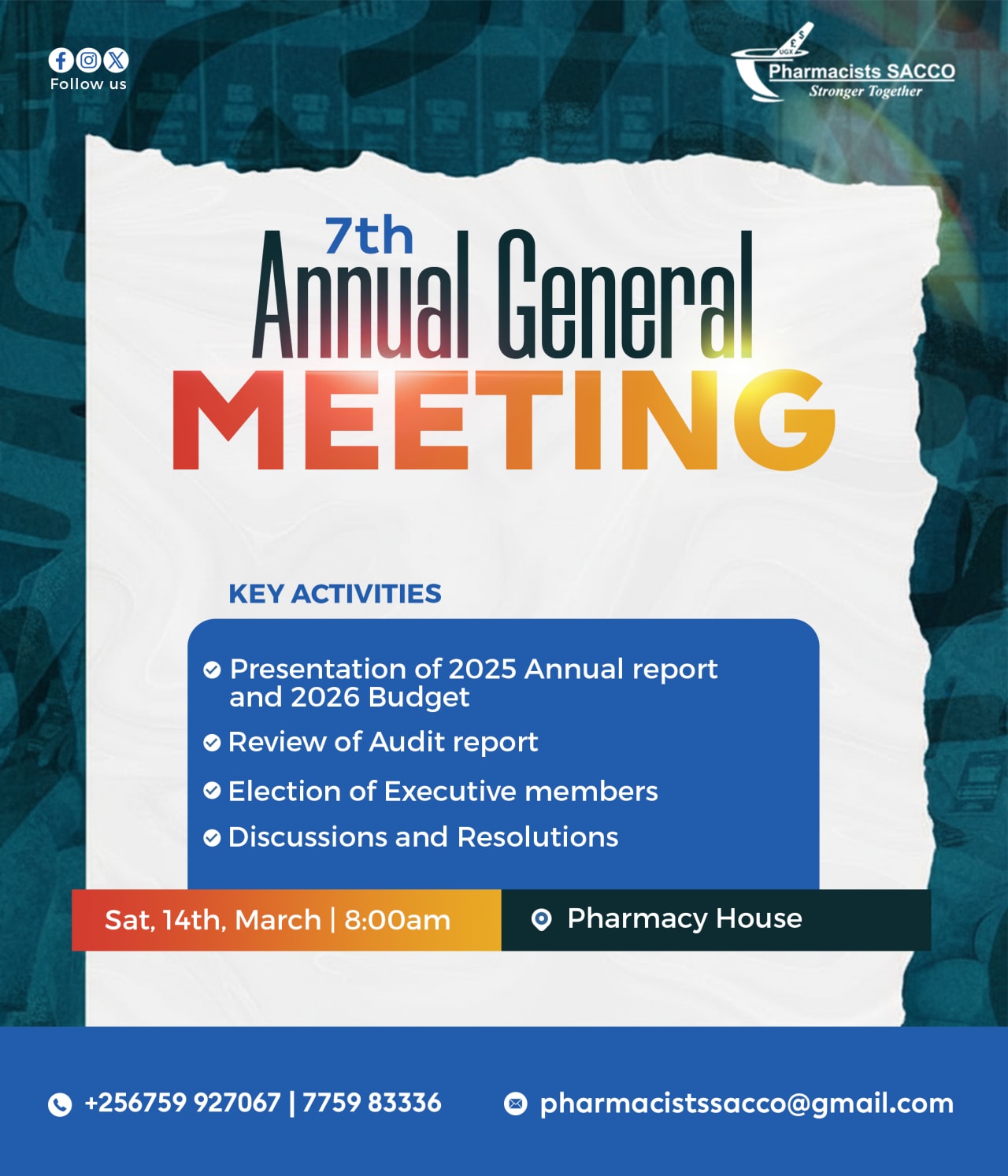Notice: Pharmacists SACCO AGM, January to March 2027