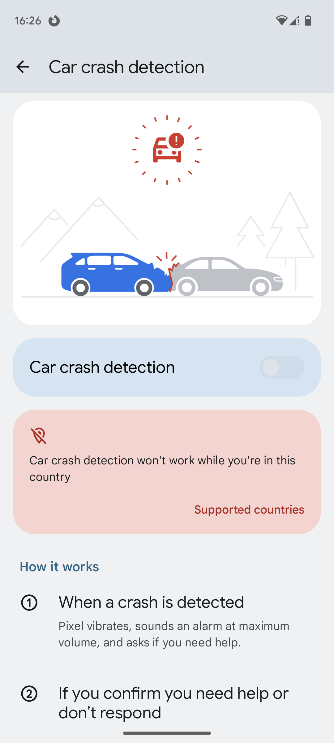 Car Crash Detection unable to be turned on