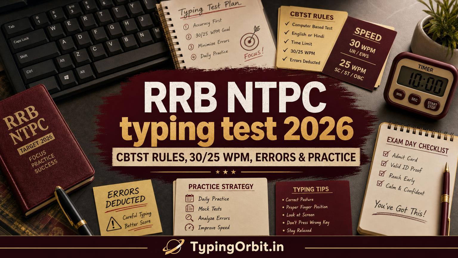 RRB NTPC Typing Skill Test 2026: CBTST Rules, 30/25 WPM, Errors & Practice