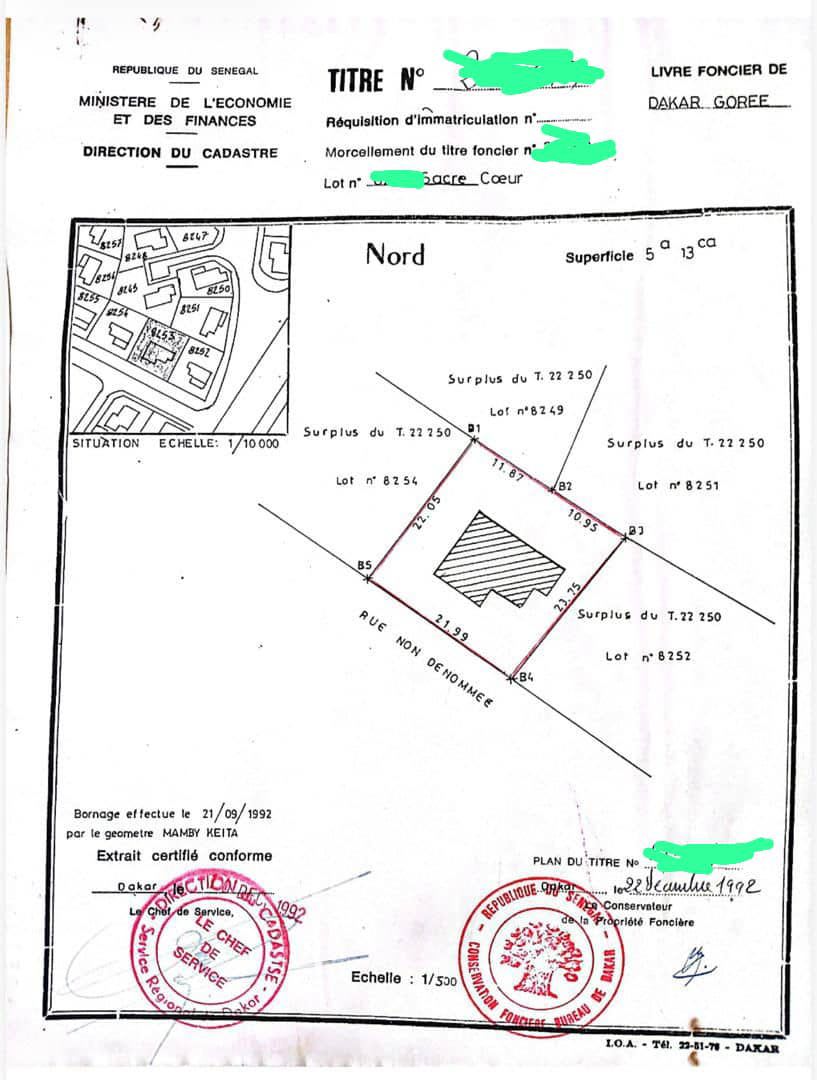 Villa de 513 m² à Vendre à Sacré Cœur 1 – Dakar | Titre Foncier Individuel | 480 Millions FCFA