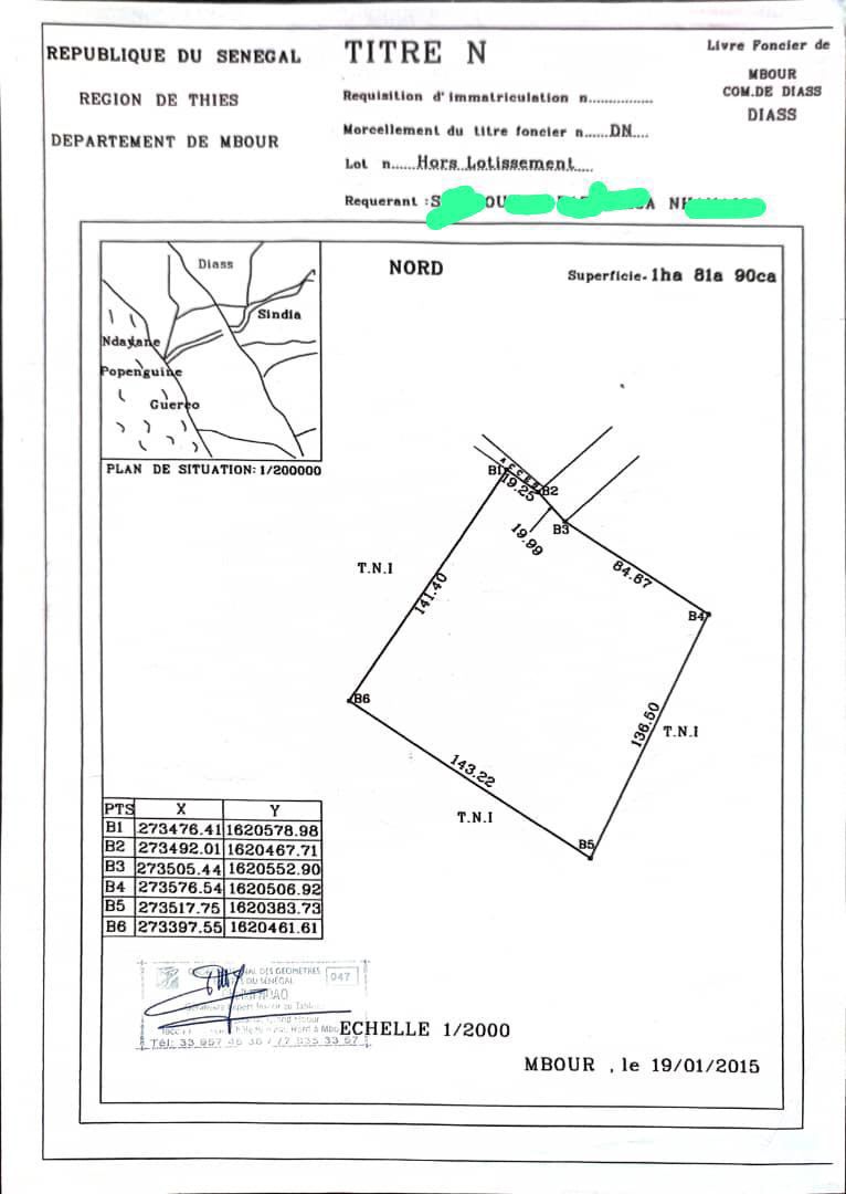 1,8 Hectares à Vendre DIASS - Jouxte Centre Solaire | Proche AIBD | Bail Notaire | Urgence 360M FCFA
