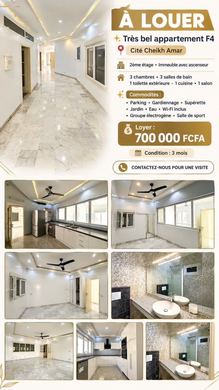 Appartement F4 à louer, cité Cheikh Amar – ascenseur