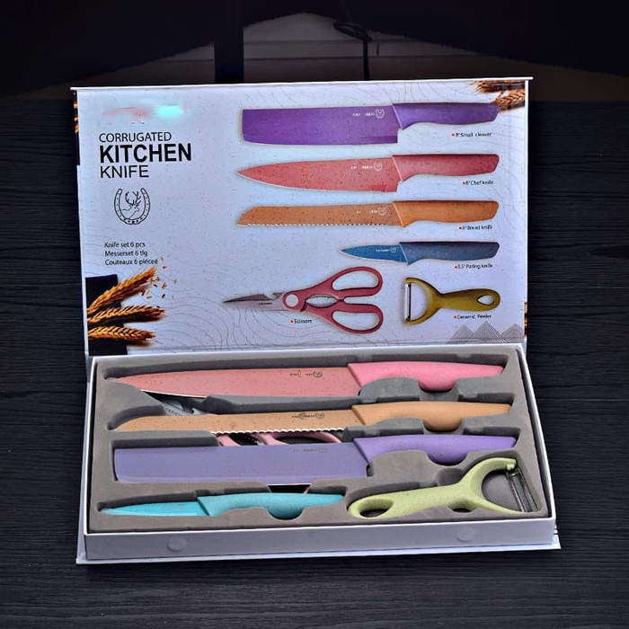 Jual Pisau Dapur 6 in 1 Evcrierh Corrugated Kitchen Knife Set ER0278