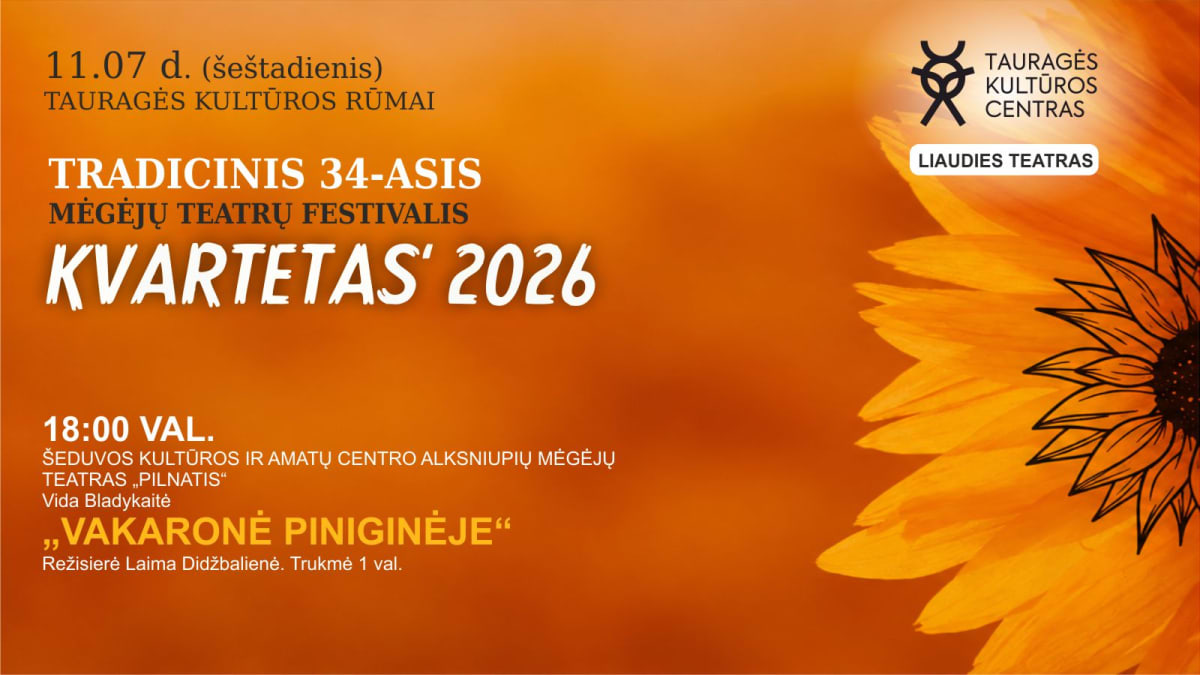 Mėgėjų teatrų festivalis "KVARTETAS 2026". Šeduvos KC Alksniupių mėgėjų teatro „Pilnatis“ - „VAKARONĖ PINIGINĖJE“