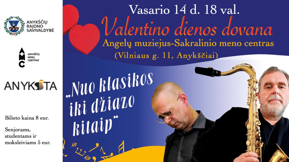 Koncertas „Valentino dienos dovana” Arūnas Katinas (saksofonas), Saulius Auglys (marimba)