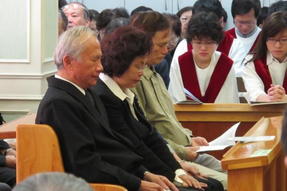 林義雄和方素敏夫婦在教會參加二二八紀念活動。(本報資料照片)