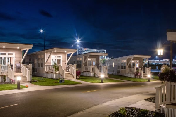 Cottages at night.