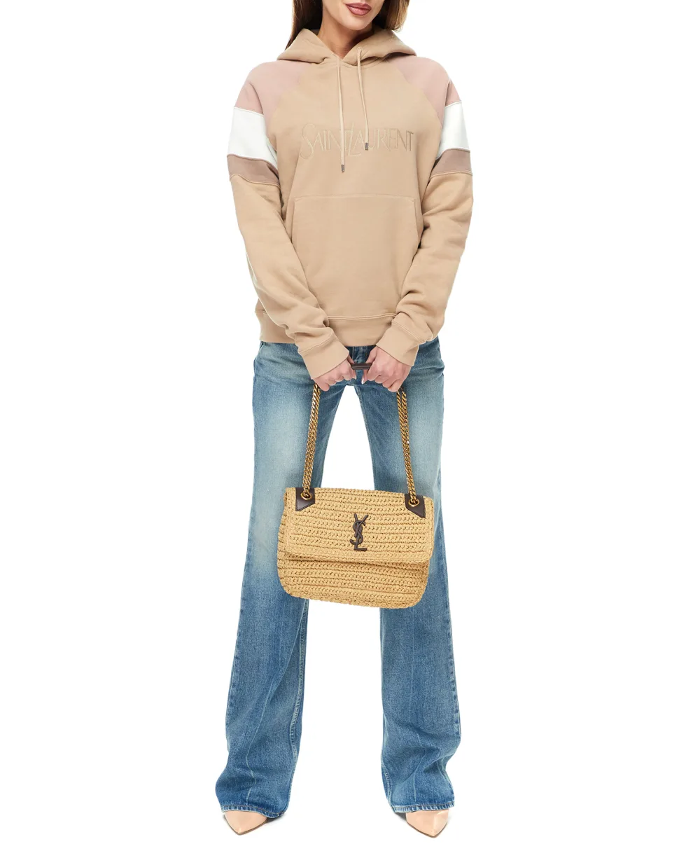 Плетеная сумка Niki Medium Saint Laurent 633187-GG66W, бежевый цвет • Купить в интернет-магазине Kameron