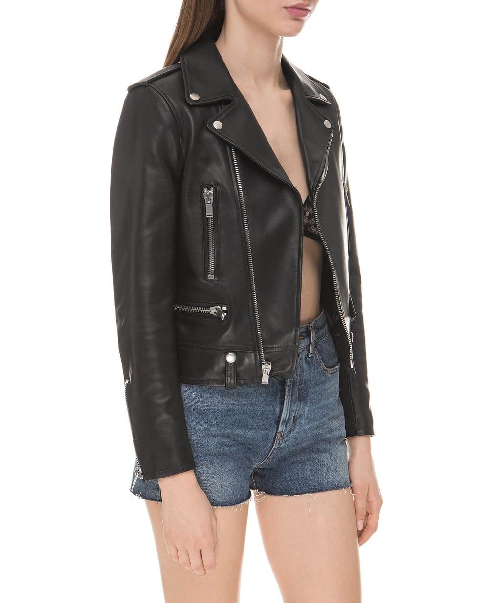 Кожаная косуха Saint Laurent 481862-Y5YA2, черный цвет • Купить в интернет-магазине Kameron