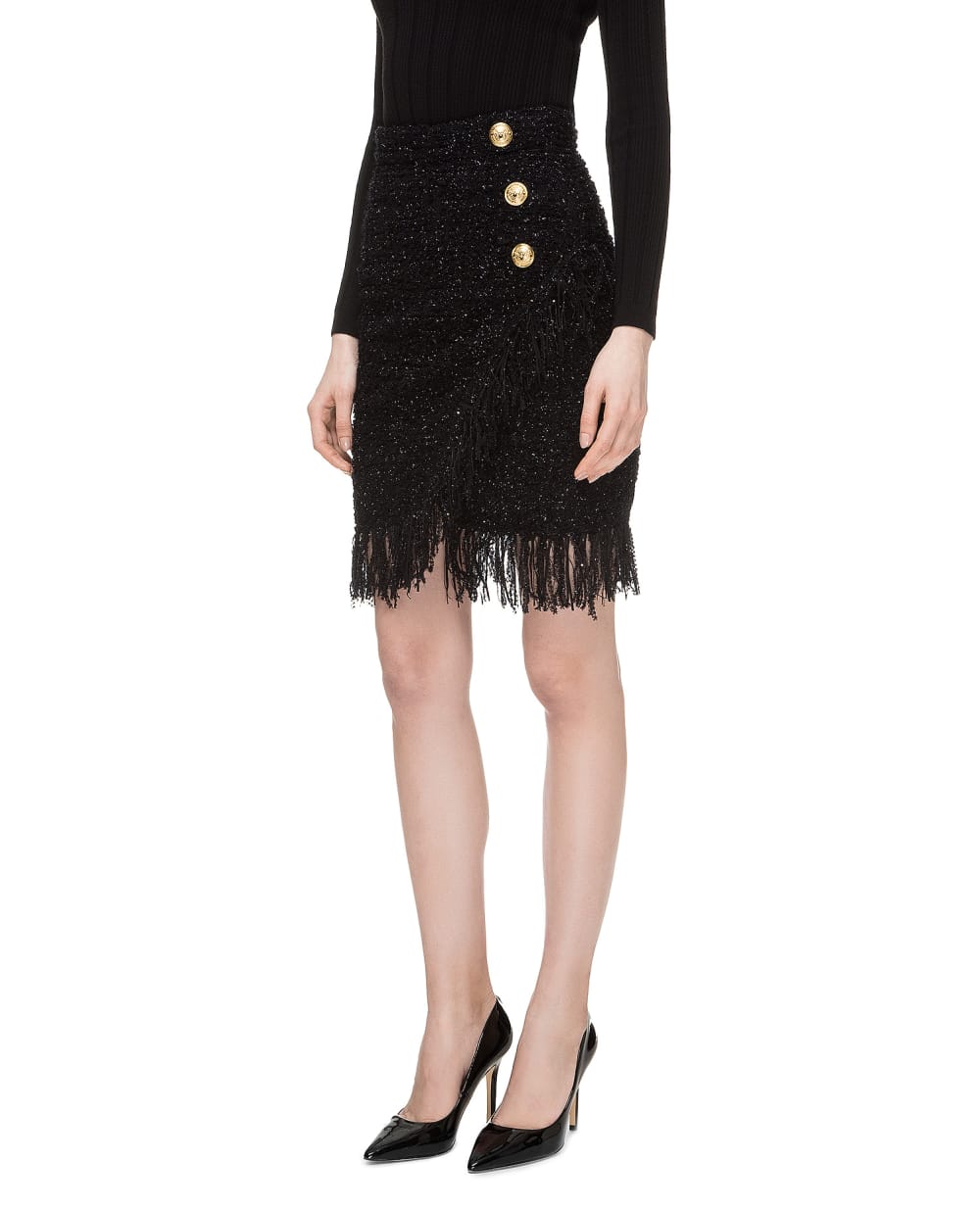 Твидовая юбка Balmain RF24607K326, черный цвет • Купить в интернет-магазине Kameron