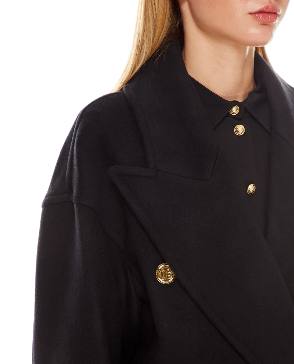 Шерстяное пальто Balmain WF1UA005W006, черный цвет • Купить в интернет-магазине Kameron