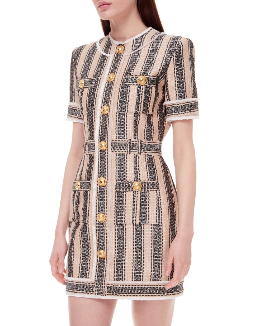 Твидовое платье Balmain XF1R7050XB30, бежевый цвет • Купить в интернет-магазине Kameron