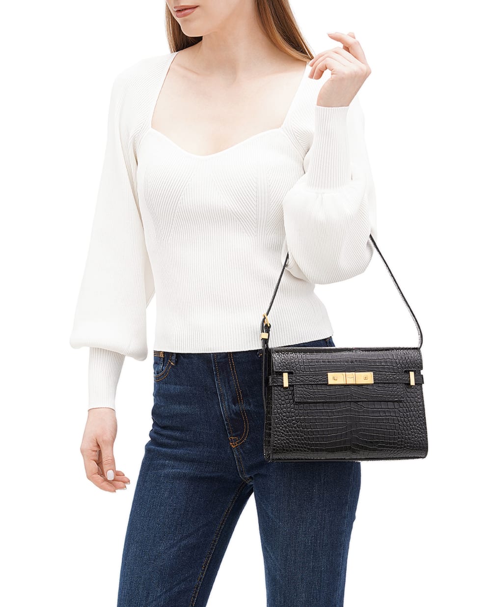 Кожаная сумка Manhattan Small Saint Laurent 675626-DND0W, черный цвет • Купить в интернет-магазине Kameron