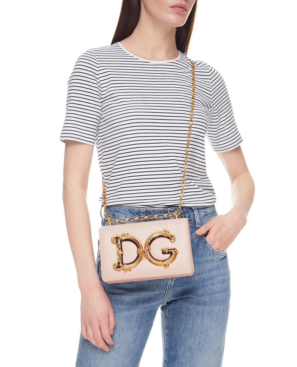 Кожаная сумка DG Girls Medium Dolce&Gabbana BB6498-AZ801, пудровый цвет • Купить в интернет-магазине Kameron