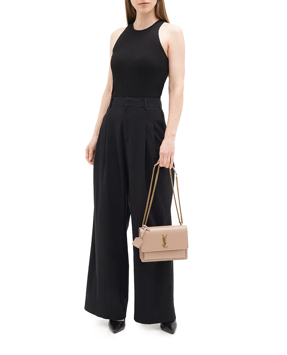 Кожаная сумка Sunset Medium Saint Laurent 442906-D420W, бежевый цвет • Купить в интернет-магазине Kameron