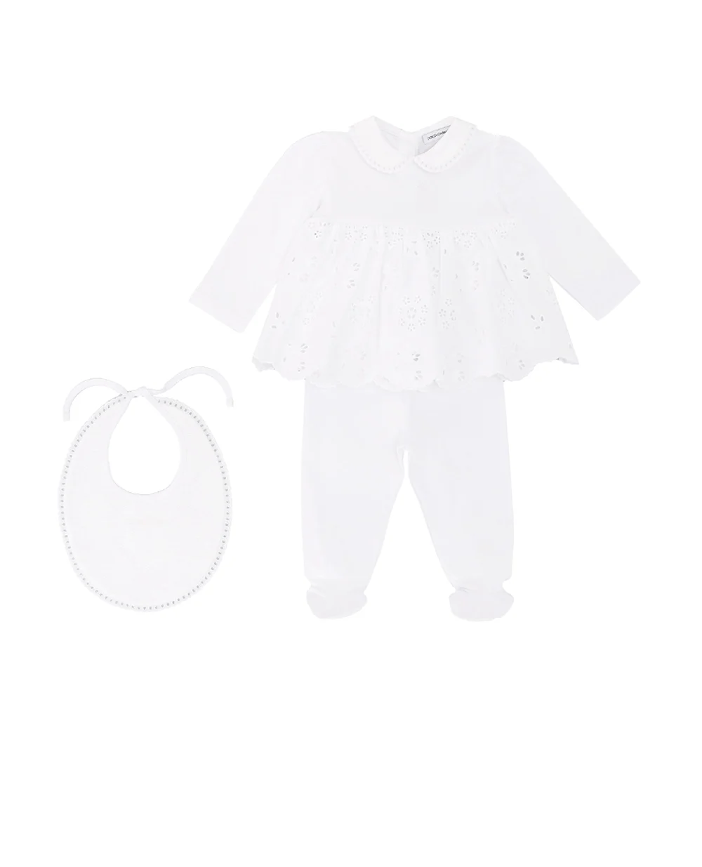 Детский подарочный набор (платье, ползунки, слюнявчик) Dolce&Gabbana Kids L2JO2Q-G7NXU, белый цвет • Купить в интернет-магазине Kameron