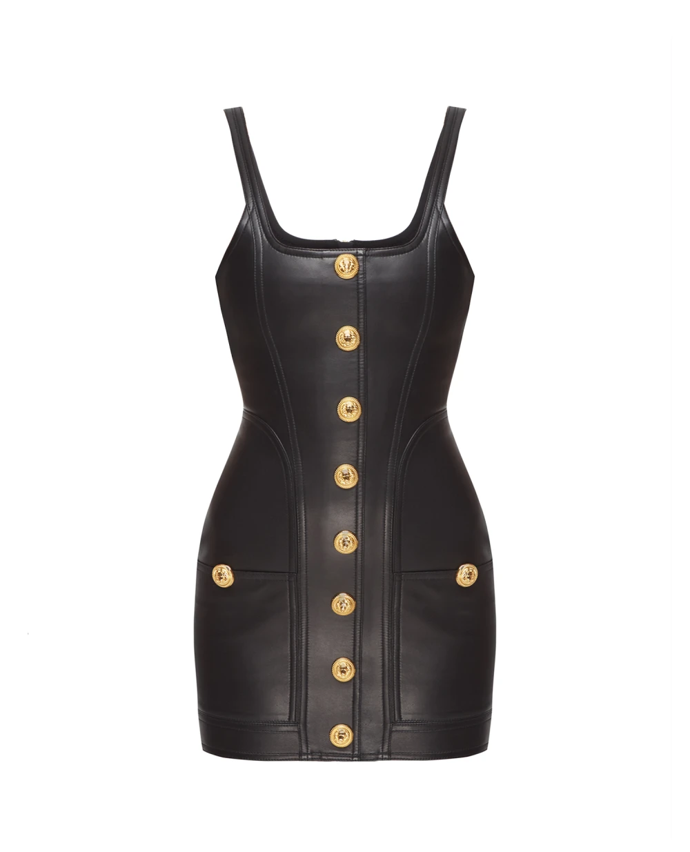 Кожаный сарафан Balmain YF1R4037LB64, черный цвет • Купить в интернет-магазине Kameron