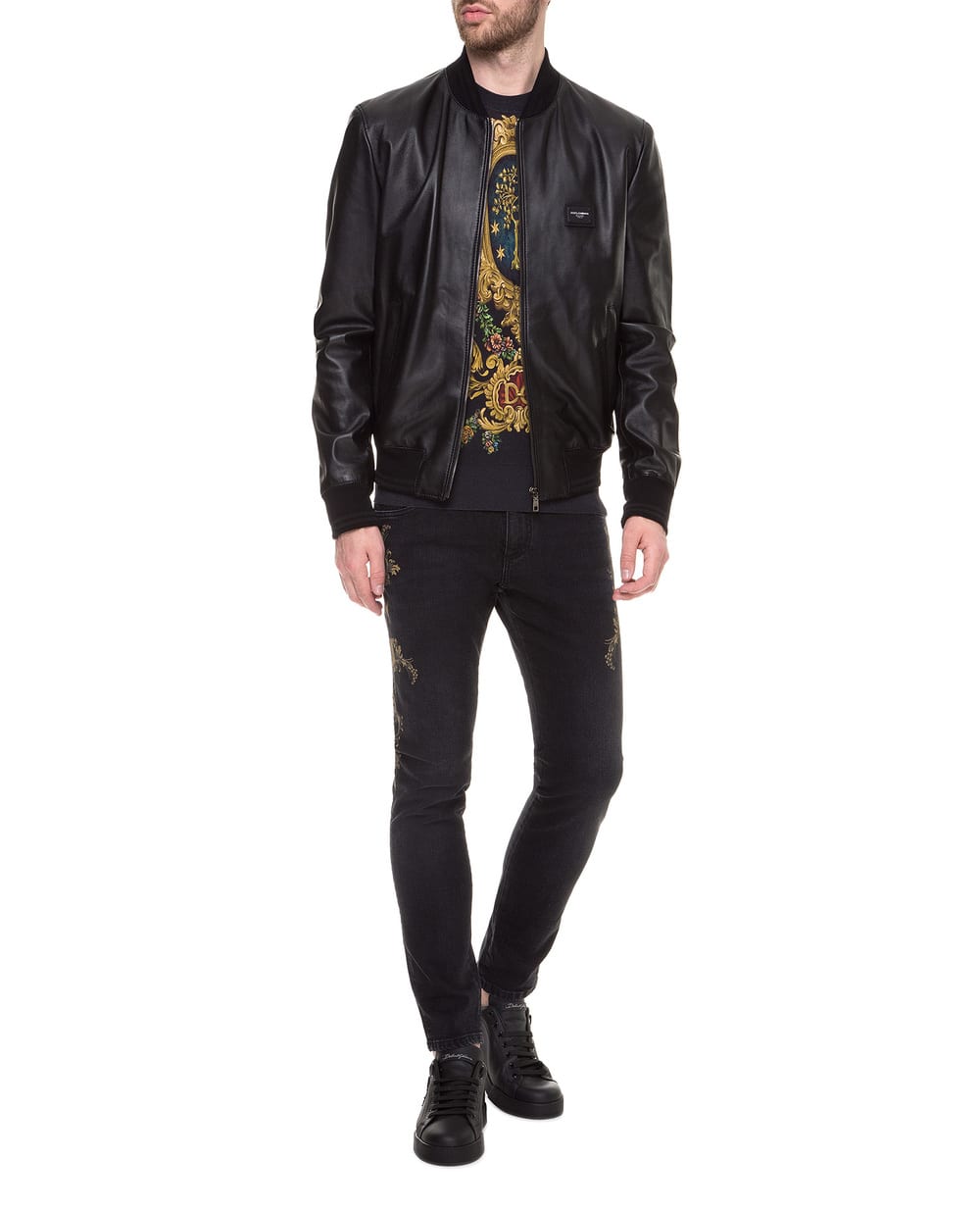 Кожаный бомбер Dolce&Gabbana G9PB9L-FUL89, черный цвет • Купить в интернет-магазине Kameron