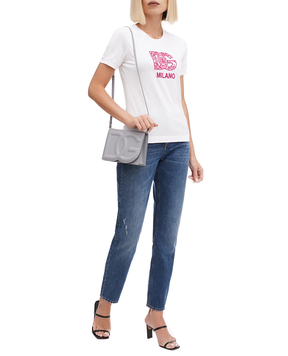 Кожаная сумка DG Logo Small Dolce&Gabbana BB7287-AW576, серый цвет • Купить в интернет-магазине Kameron