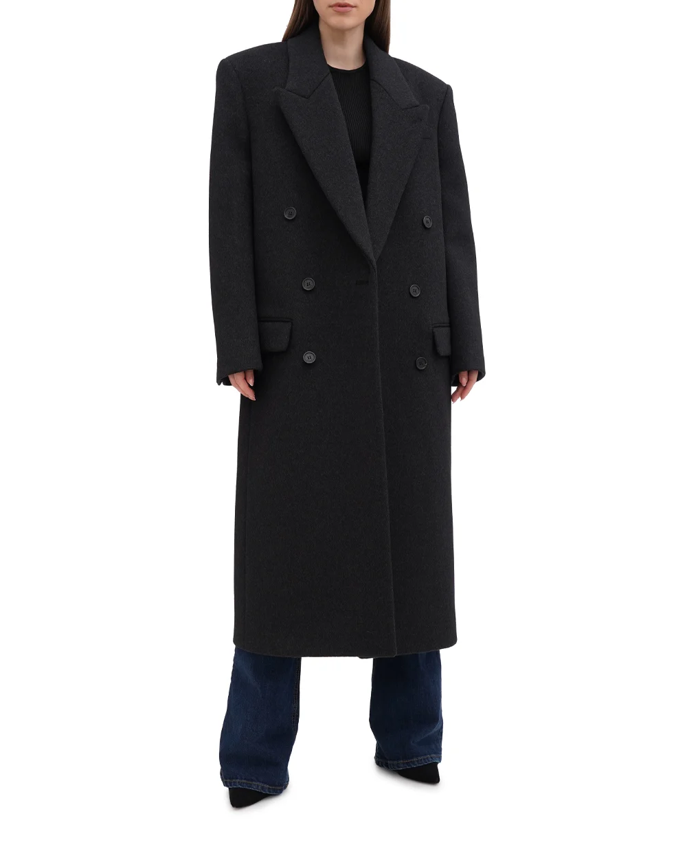 Пальто Saint Laurent 753769-Y060R, темно-серый цвет • Купить в интернет-магазине Kameron
