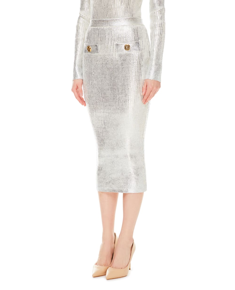 Шерстяная юбка Balmain WF0LD016K314, серебряный цвет • Купить в интернет-магазине Kameron