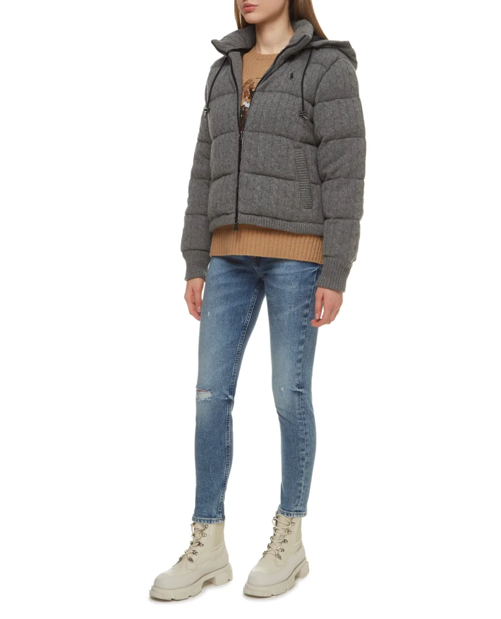 Шерстяной пуховик Polo Ralph Lauren 211812531001, серый цвет • Купить в интернет-магазине Kameron