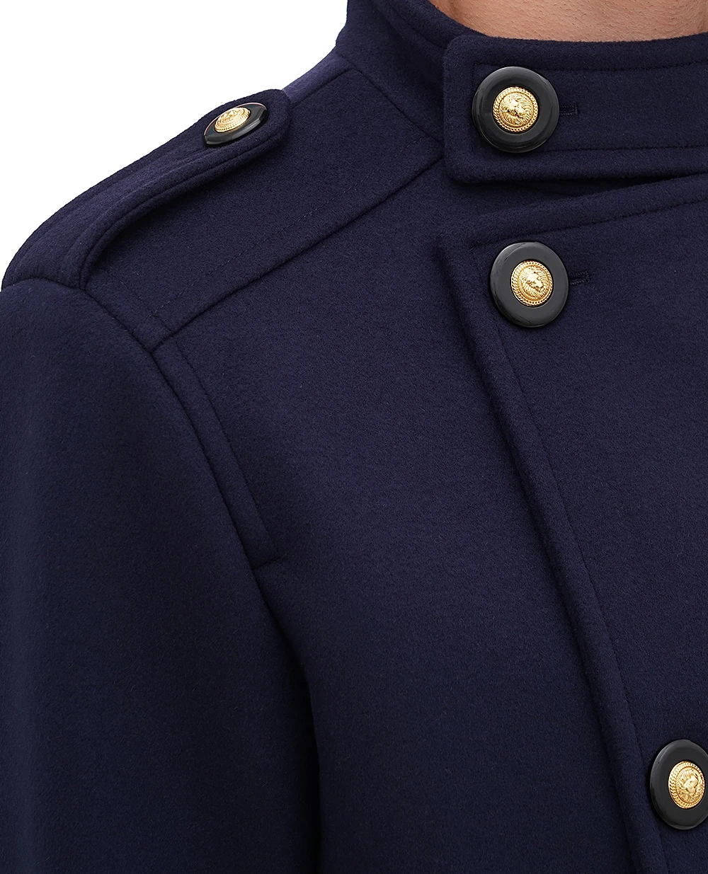 Шерстяное пальто Balmain BH0UC030WB72, темно-синий цвет • Купить в интернет-магазине Kameron