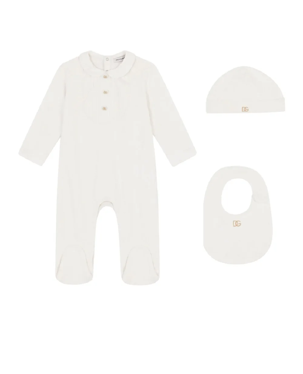Подарочный набор  (человечек, шапочка, слюнявчик) Dolce&Gabbana Kids L1JO3A-G7BMZ, белый цвет • Купить в интернет-магазине Kameron