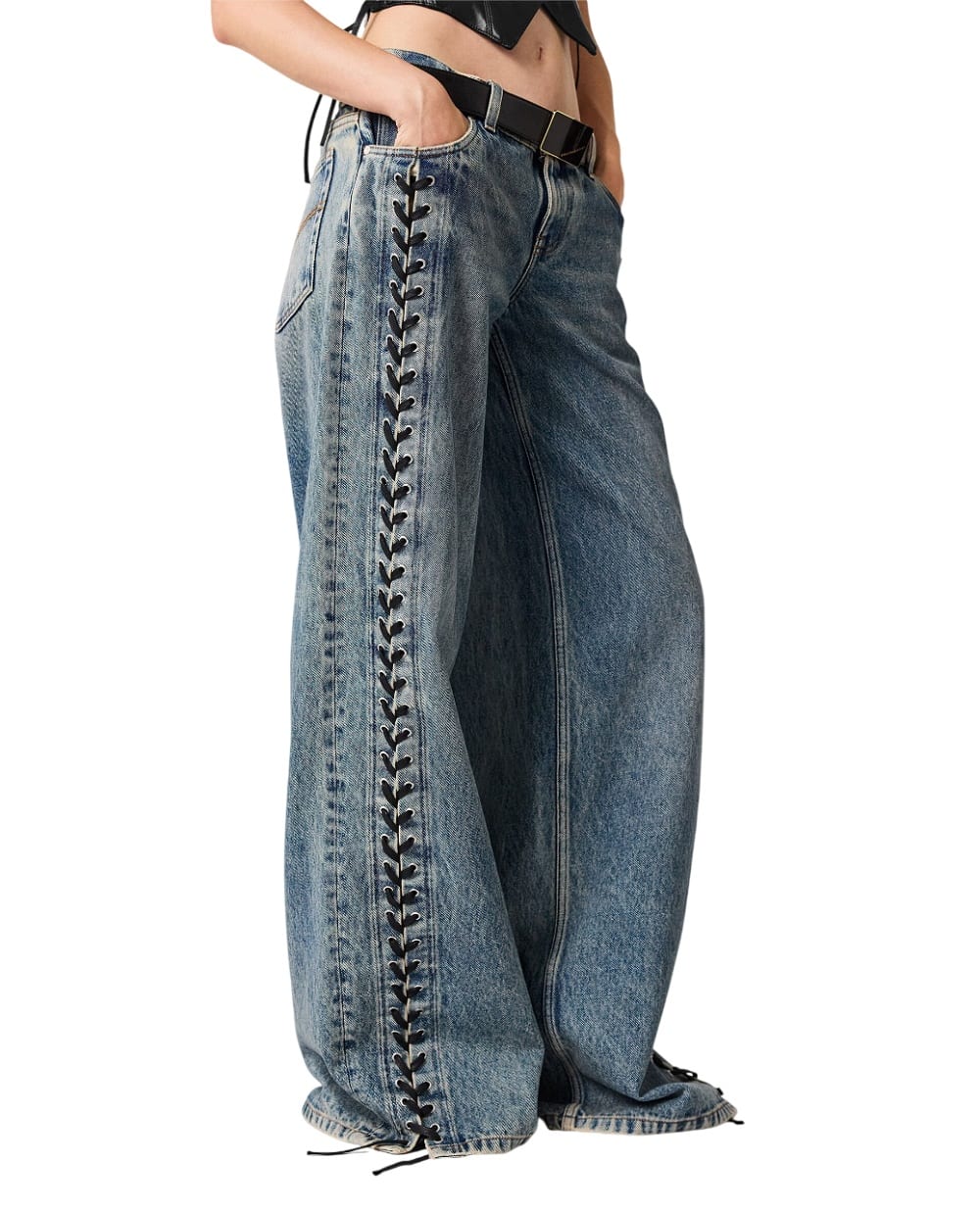 Джинсы широкие на шнуровке Stella McCartney 6D04563SQH47, синий цвет • Купить в интернет-магазине Kameron