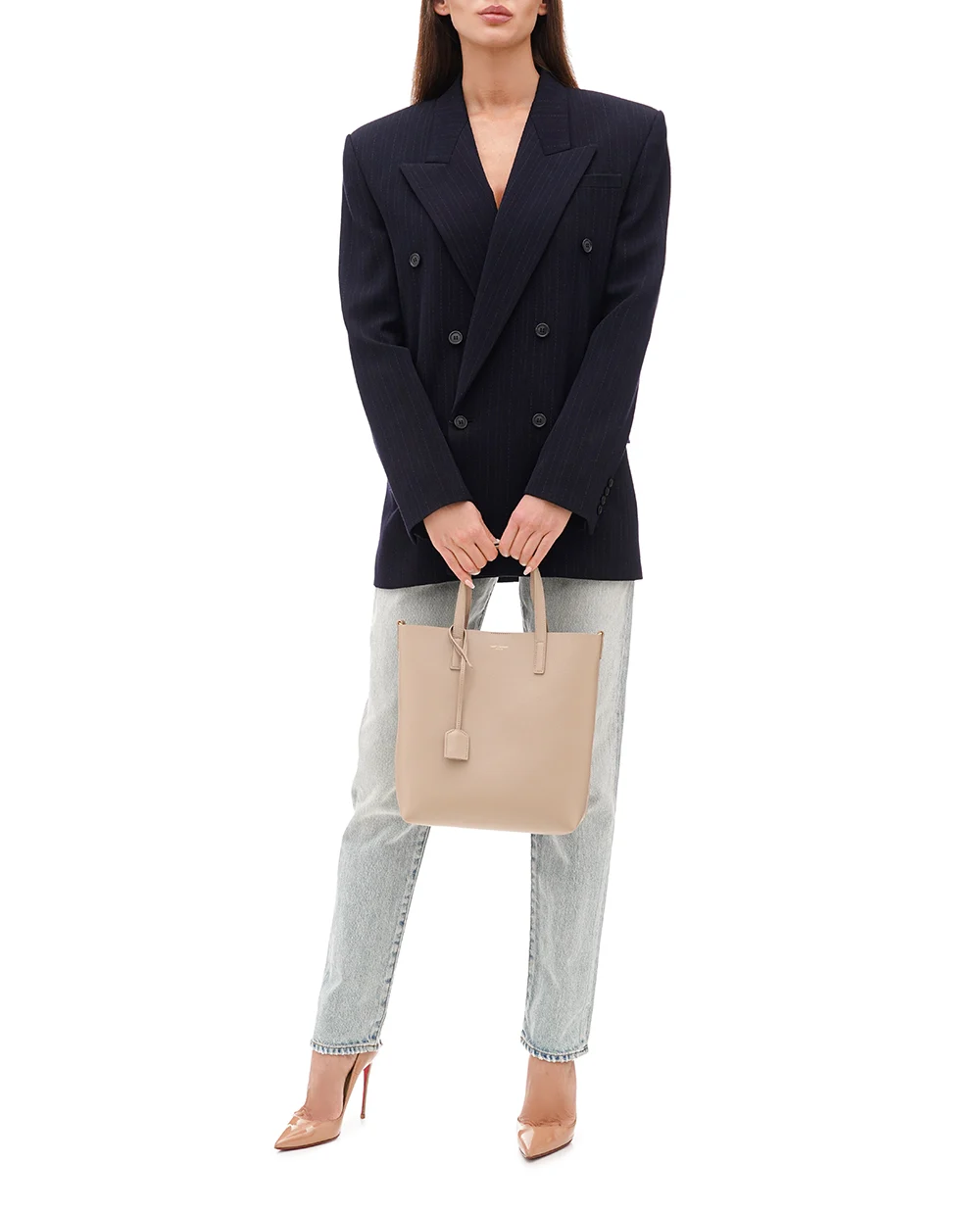 Кожаная сумка Shopping Toy Saint Laurent 600307-CSV0J, бежевый цвет • Купить в интернет-магазине Kameron