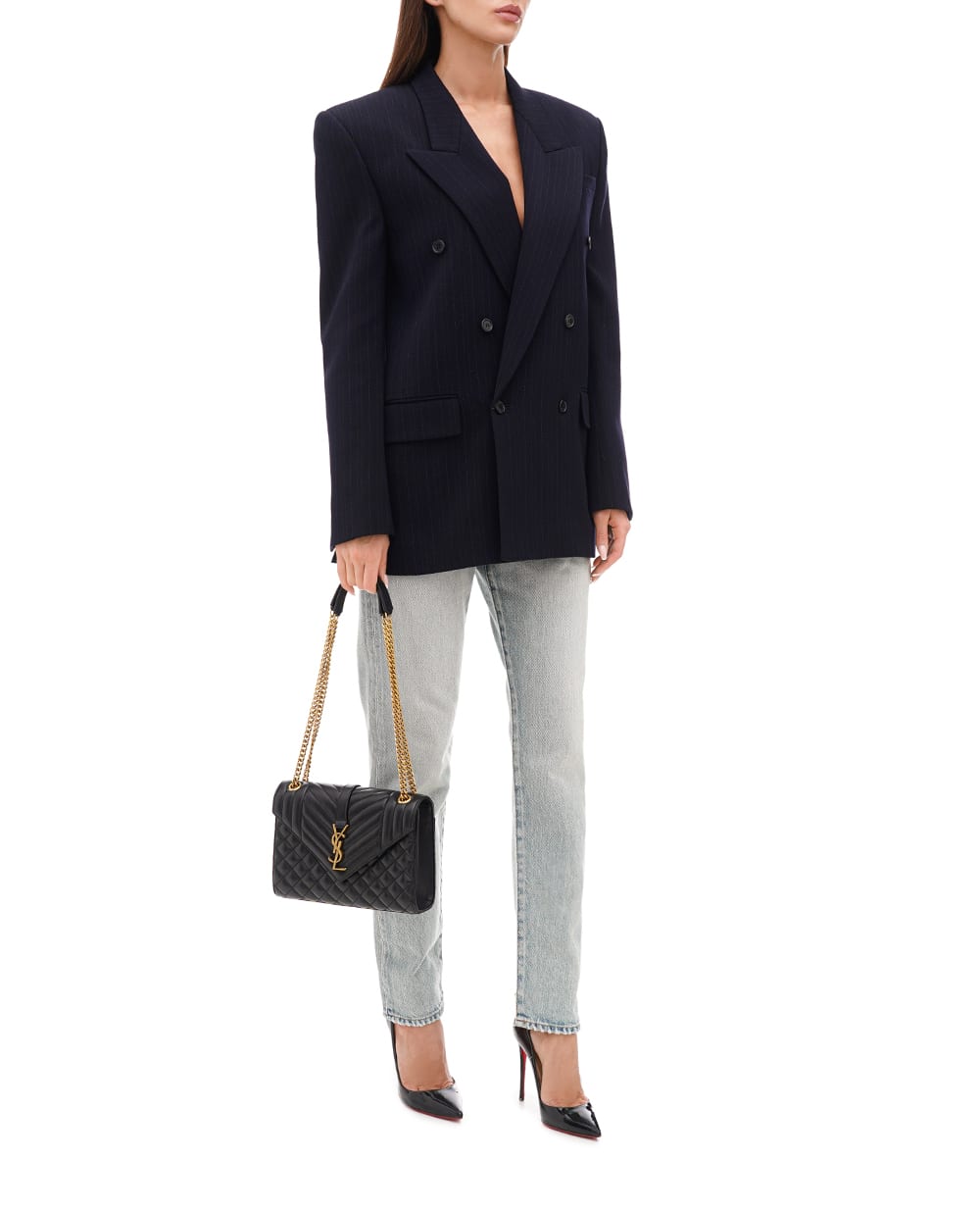Шкіряна сумка Envelope Medium Saint Laurent 600185-AACT7, чорний колір • Купити в інтернет-магазині Kameron