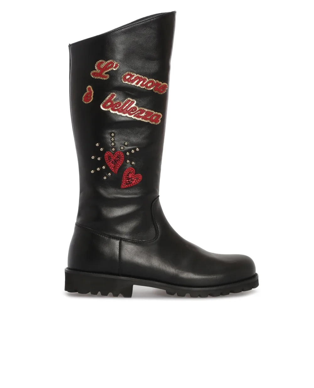 Дитячі шкіряні чоботи Dolce&Gabbana Kids D10752-AV594-M, чорний колір • Купити в інтернет-магазині Kameron