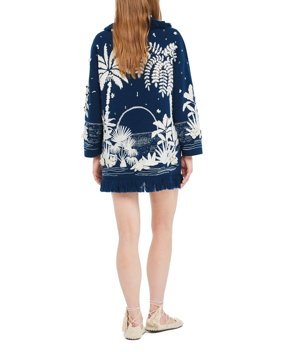 Кардиган из шерсти с вышивкой из бусин Alanui LWHB064R26KNI0064696, синий цвет • Купить в интернет-магазине Kameron