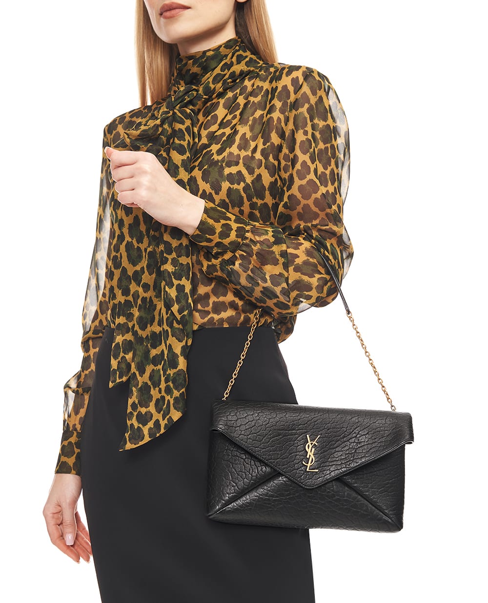 Клатч CASSANDRE из кожи ягненка Saint Laurent 853610-AACYT, черный цвет • Купить в интернет-магазине Kameron