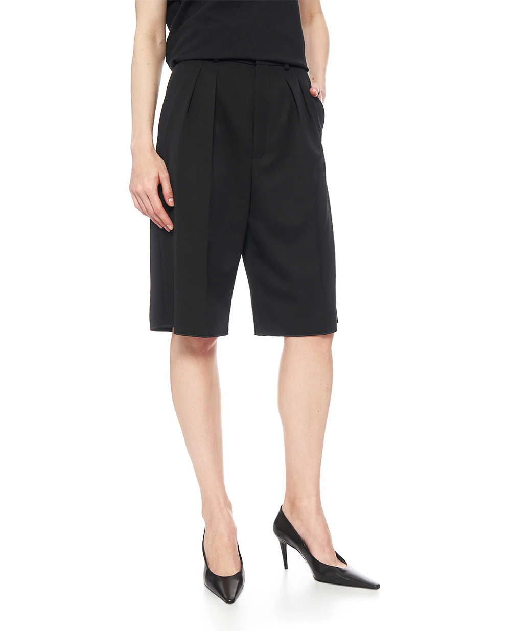 Вовняні шорти-бермуди Saint Laurent 832489-Y7E63, чорний колір • Купити в інтернет-магазині Kameron