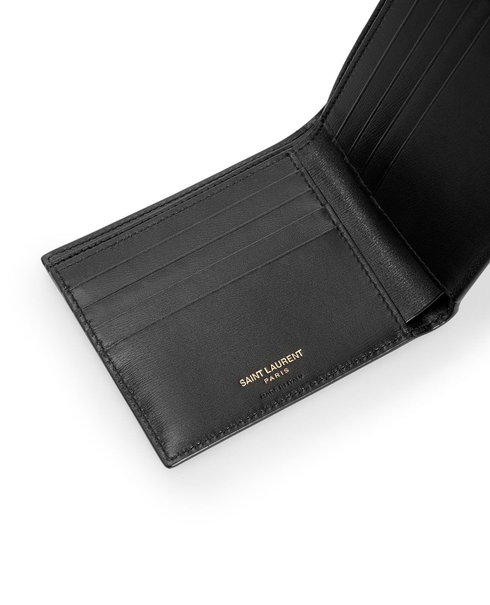 Кожаный кошелек Saint Laurent 607727-02G0W, черный цвет • Купить в интернет-магазине Kameron